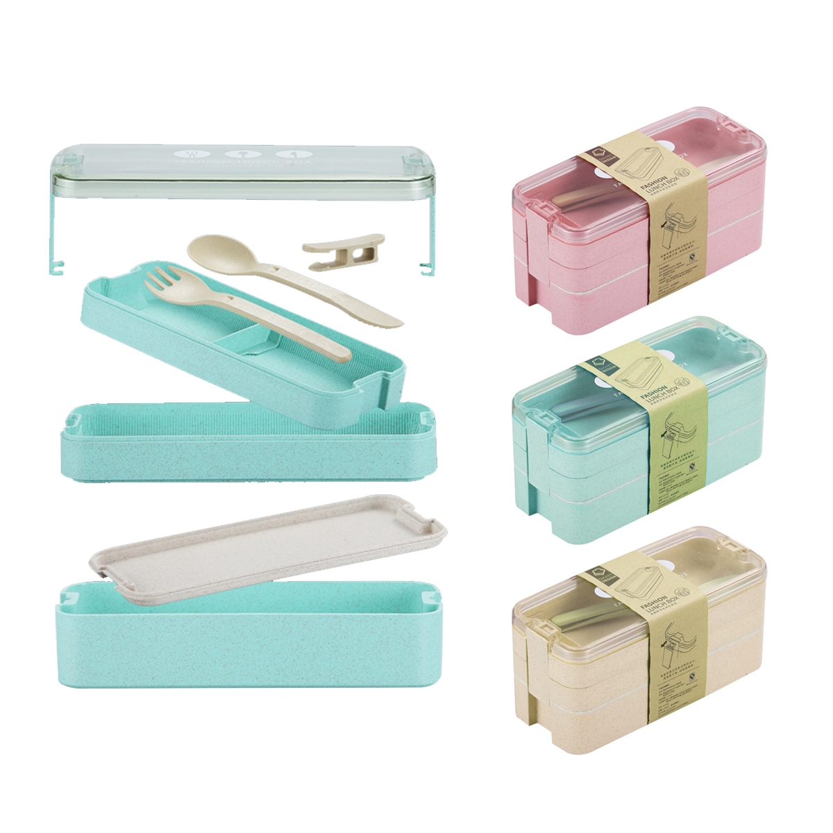 3-Tier Wheat Bento Lunch Box